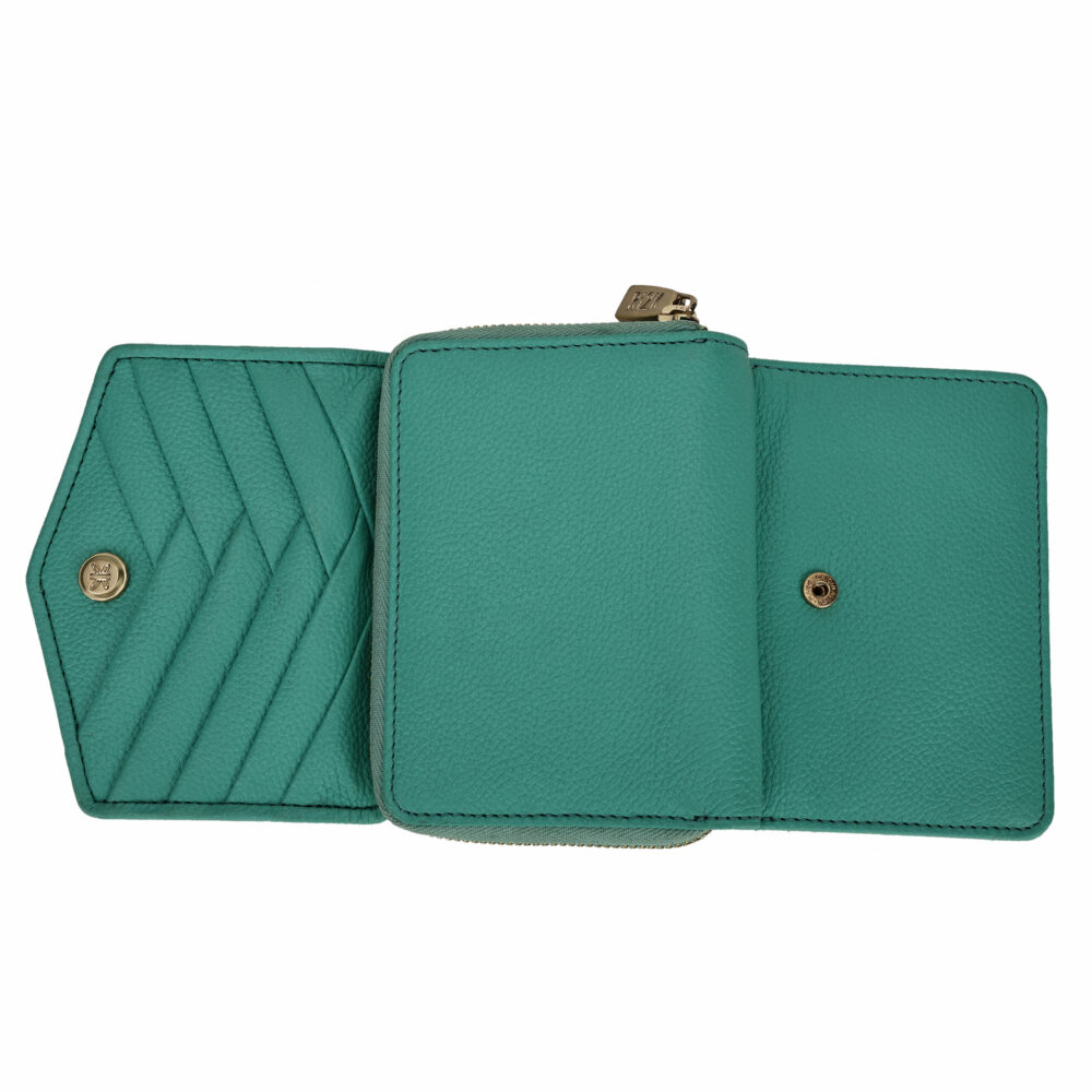 Turquoise Pleated Leather Bi Fold Purse - Image 3