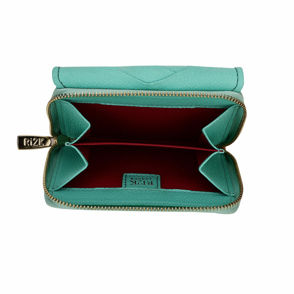 Turquoise Pleated Leather Bi Fold Purse - Image 2