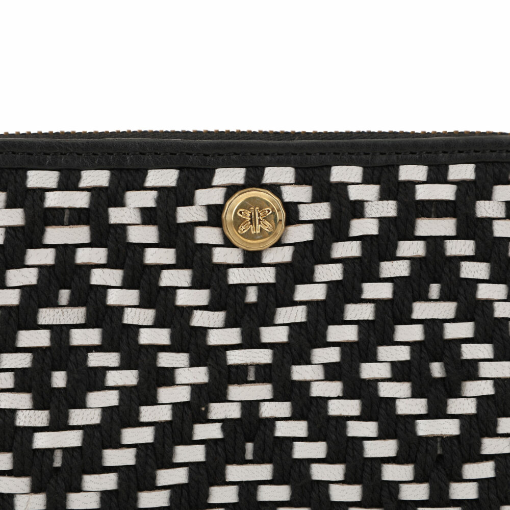 Black and White Genuine Leather Medium Zip Around Purse - Image 6