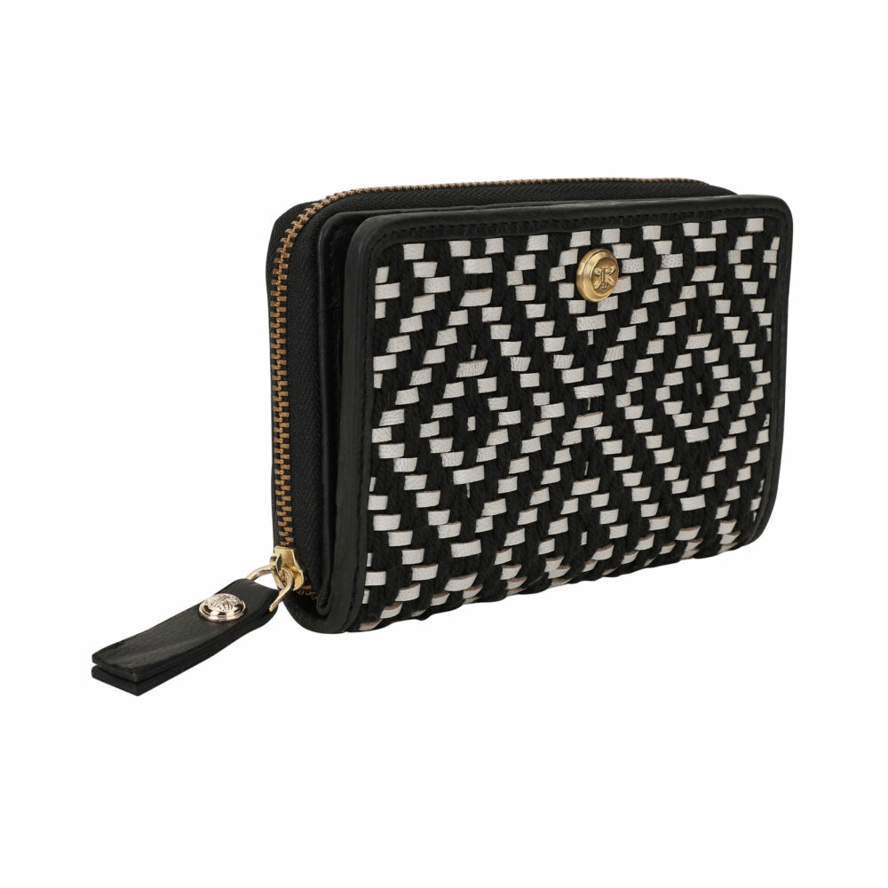 Black and White Genuine Leather Medium Zip Around Purse - Image 3