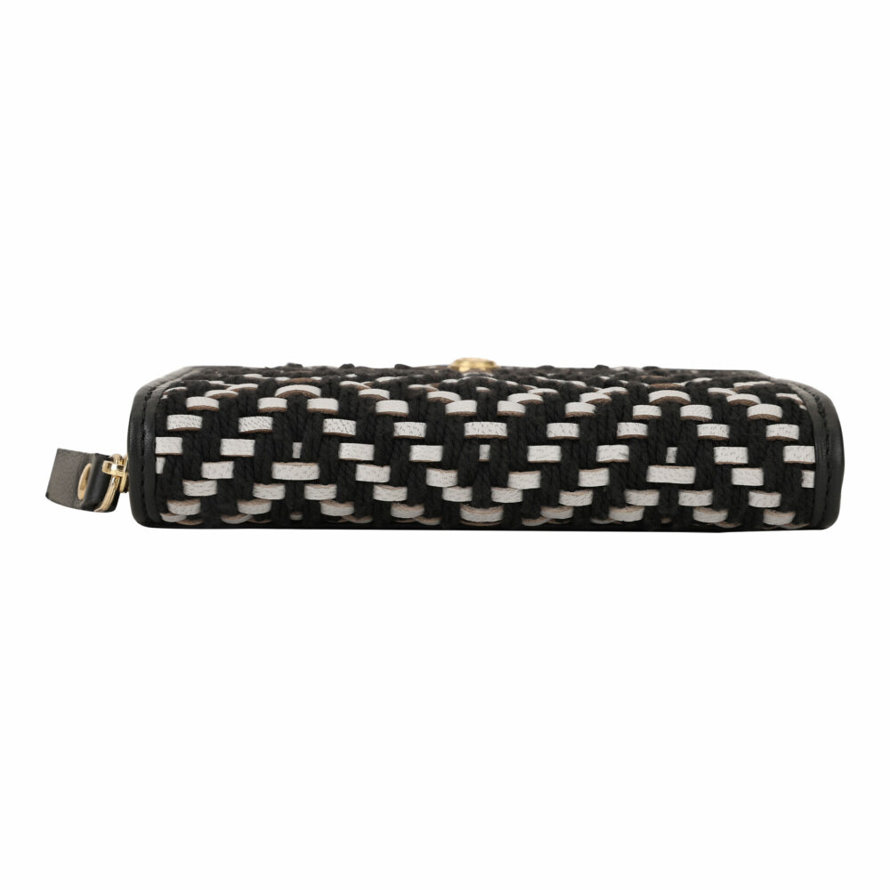 Black and White Genuine Leather Medium Zip Around Purse - Image 9