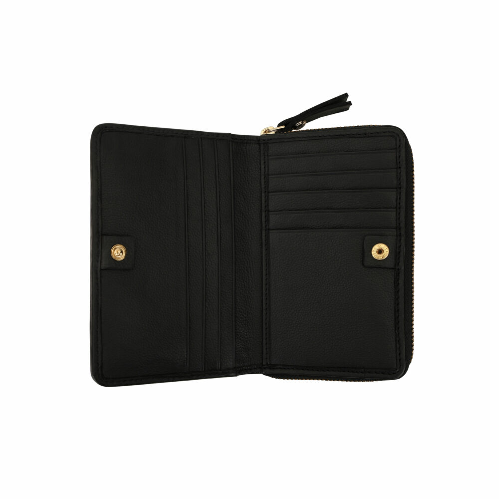 Black and White Genuine Leather Medium Zip Around Purse - Image 8