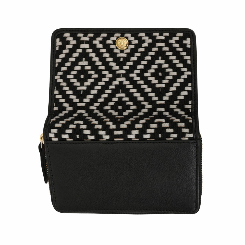 Black and White Genuine Leather Medium Zip Around Purse - Image 5