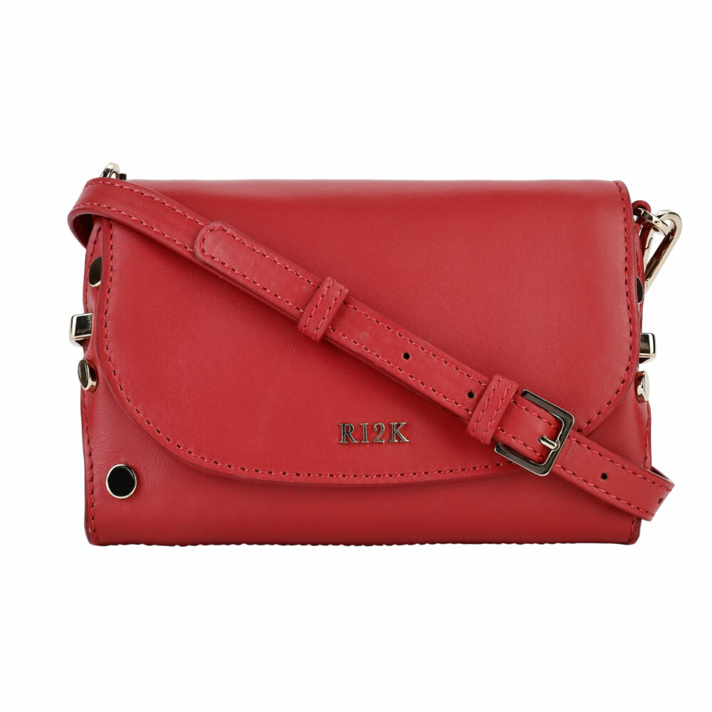 RI2K Stud Edge Genuine Leather Red Acrossbody Bag
