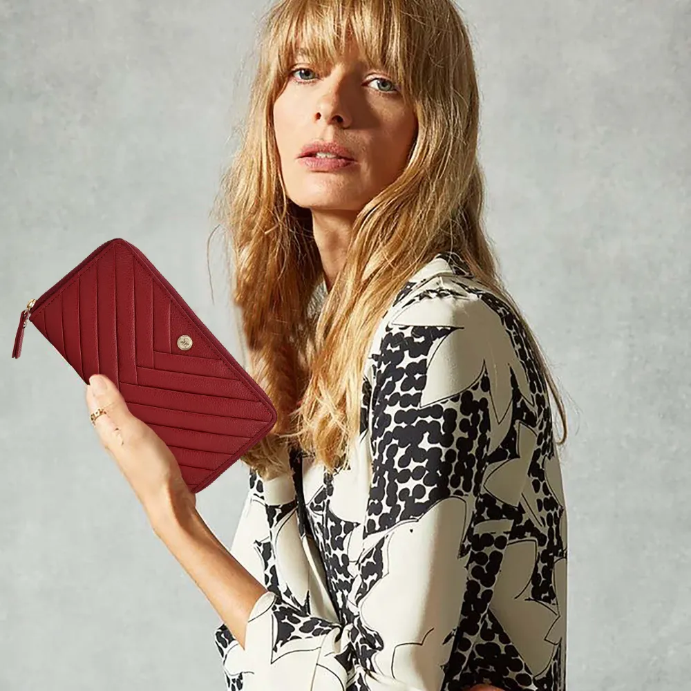 Red Pleated Zip Around Purse